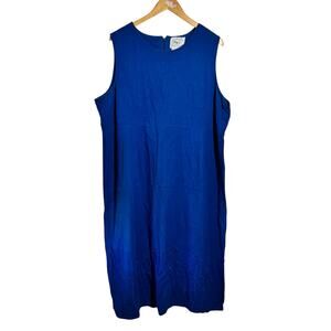 Country Wear Casuals Plus Size Linen Midi Dress Women 3X Royal Blue Floral Coast